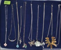 A good group of 10 costume jewellery necklaces to include silver 925 examples all mounted on a