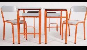 2 French vintage school desks with matching chairs dating to the late 20th century with original