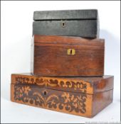 A group of three 19th century writing slopes to include a good marquetry inlay example,