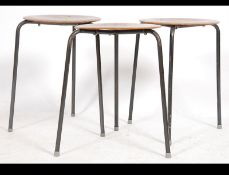 A set of three vintage retro 20th century dot stools in the manner of Arne Jacobsen for Fritz