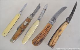 A collection of 5 vintage pen knives to include bone handled,