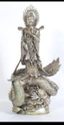 A silver plated large Chinese figurine of Guan-Yin,