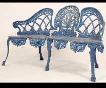 A stunning Coalbrookdale style blue painted rustic pattern heavy cast metal garden conversation