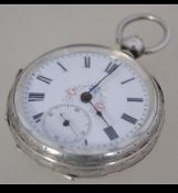 A Continental 800 silver ladies pocket watch with chase decorated design.