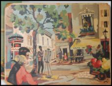 A pair of retro 1950's stylised oil on board paintings of Spanish scenes. Unsigned.