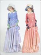 A pair of Royal Doulton matching figures both HN1771 ' Maureen ', in different colourways,