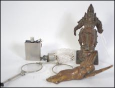 A collection of item's to include a figure of a praying angel, Indian deity, a pair of Pince-nez.