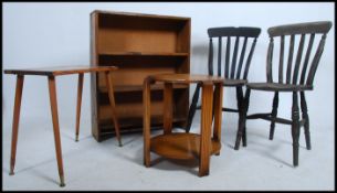 A collection of furniture to include a pine open window bookcase,