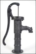 A late 19th / early 20th century cast metal water pump by Paragon having painted ebonised finish.