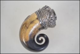 A believed Scottish George III era silver mounted and horn snuff mull,
