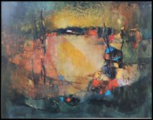 A 1950's retro mid century abstract print set within original white frame with artist signature.