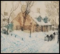 HORNYANSKY Nicholas ( Canadian 1896-1965 ) A winter snow scene aquatint picture of a village being