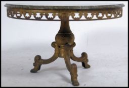 A good mid century gilt brass and green veined marble occasional - coffee table of round form.