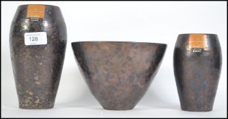 Three pieces of Royal Doulton Studio Atom ' Luna ' two vases and bowl.