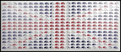 A retro style pop art canvas of the Union Flag / Jack being made up using red,
