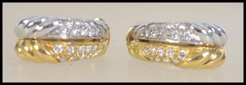 A pair of Italian 18ct white and yellow gold and diamond earrings with leaver clasps set with
