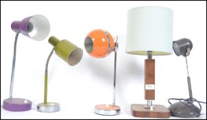 A collection of 20th century retro desk lamps five in total.