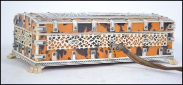 An early 20th century Anglo Indian tortoise-shell and bone jewellery box,