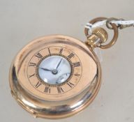 A early 20th century gold plated half hunter pocket watch by Denison,