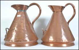 A large 19th century beehive shaped copper grog jug having a shaped top and spout with a large