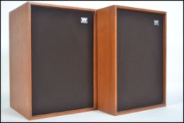 A pair of retro Whafdale Denton 2XP teak cased bookshelf speakers with applied Wharfdale labels to