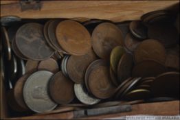 A small collection of late 19th century and later coins and notes all contained within a vintage