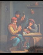 A good pair of original Continental framed and glazed unusual oil on tin paintings depicting men