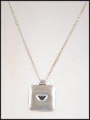 Emporio Armani soft square silver pendant with eagle logo to centre.