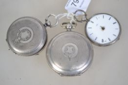 A collection of silver pocket watches to include a silver Dupin Geneve and 2 silver full hunter