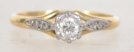 An 18ct gold and diamond ladies ring being single stone and claw mounted. Size N. Weight 2..