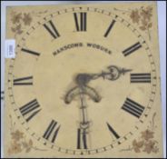 A 19th century painted face longcase clock movement with chains.