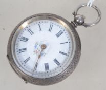 A continental ladies silver pocket watch.