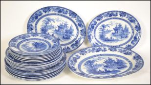 A good part Doulton Burslem blue and white ' Madras ' part dinner service consisting of graduating