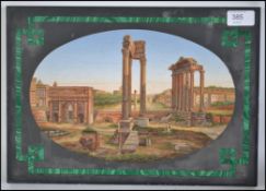 A 19th century micro - mosaic inlaid slate & malachite panel believed to be depicting the ruins in