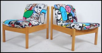 2 retro 20th century low Ercol staff industrial school chairs.