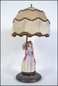 A 1930's Royal Doulton China figure lamp base with the figure Miss Demure.