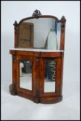 A Victorian walnut marquetry inlaid marble top mirror back Credenza sideboard.