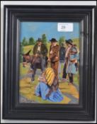 A Daniel Zuloaga (1852 -1920) ceramic plaque, circa 1910 being framed.
