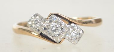 A vintage 9ct gold and platinum diamond 3 stone ring,