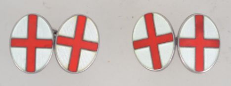 A pair of hallmarked 925 silver cufflinks decorated with enamel St Georges flag.