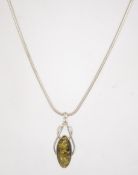 A hallmarked 925 silver and amber style pendant necklace.
