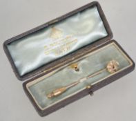 An 18ct gold Victorian stud and pin brooch set with diamonds and pearls in a crescent moon form.