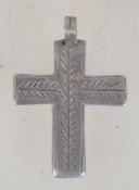 A white metal crucifix pendant. Measures 1.5 inches.