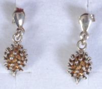 A pair of 925 silver figural earrings in the form of hedgehogs with post backs.