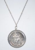 A 925 silver pendant necklace with large St Christopher drop pendant. Measures 17 inches.
