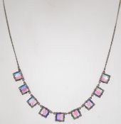A vintage white metal and coloured glass bead necklace.