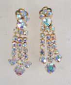 A 1950s pair of Aurora rhinestone chandelier clip on earrings. Measures 5.