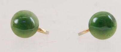 A pair of plated vintage screw back earrings set with green stones