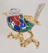 A 1970s Attwood and Sawyer enamel and Swarovski crystal brooch with roller clip clasp in original