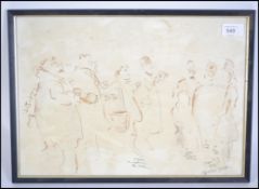 A political caricature in pen and ink of